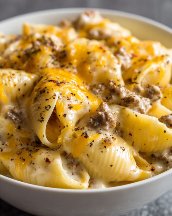 Slow Cooker Cheesy Ranch Beef Pasta Shells is a comforting dish that ...